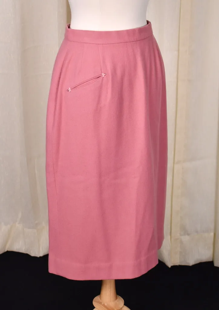 1950s Vintage Rose Pink Wool Skirt