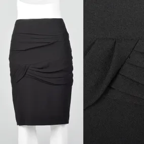 1990s Escada Black Pencil Skirt with Draped Detail