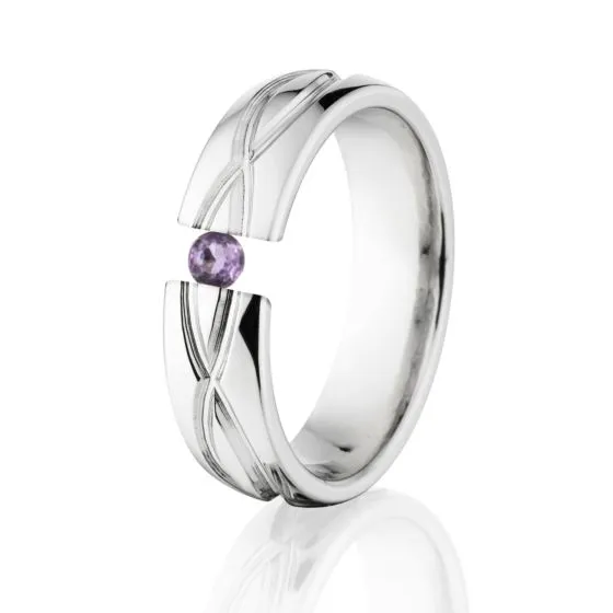 6mm Amethyst Tension Set Ring, Titanium Ring, Infinity