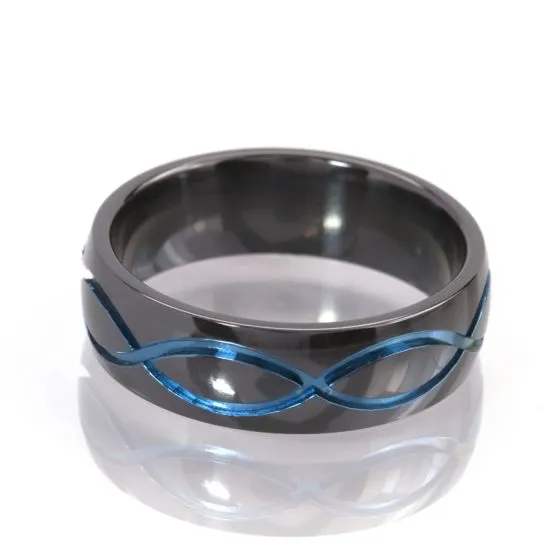 7mm Ring,Black Zirconium Ring, Anodized Infinity Symbol