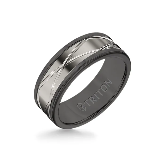 8MM Black Tungsten Carbide Ring – Oblong Infinity 14K White  Gold Insert with Round Edge