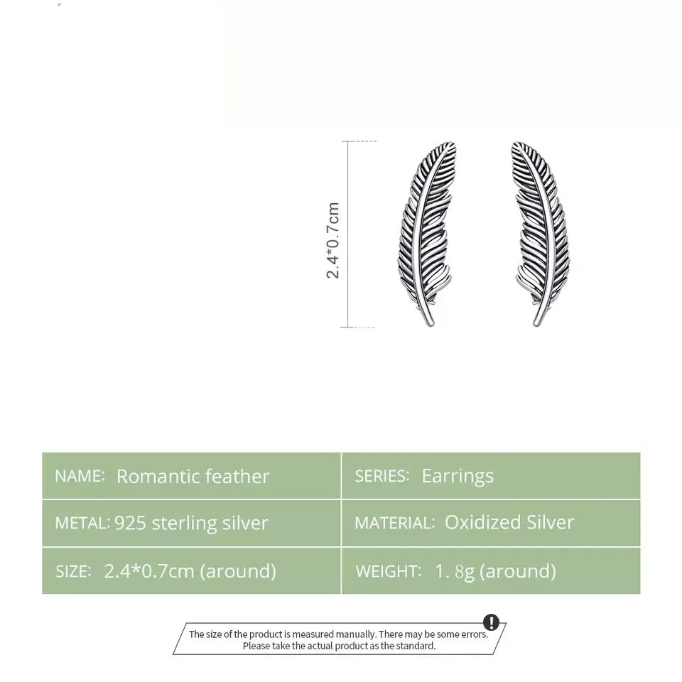 925 Sterling Silver Feather Earrings