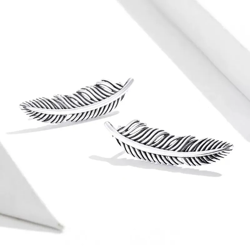 925 Sterling Silver Feather Earrings