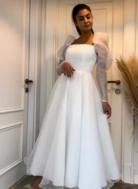 A Line Ankle Length long sleeve chiffon Wedding dress