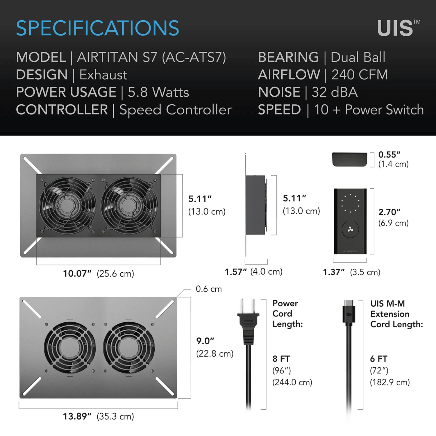 AC Infinity AIRTITAN S7, Crawlspace Fan with Speed Controller, 12-Inch