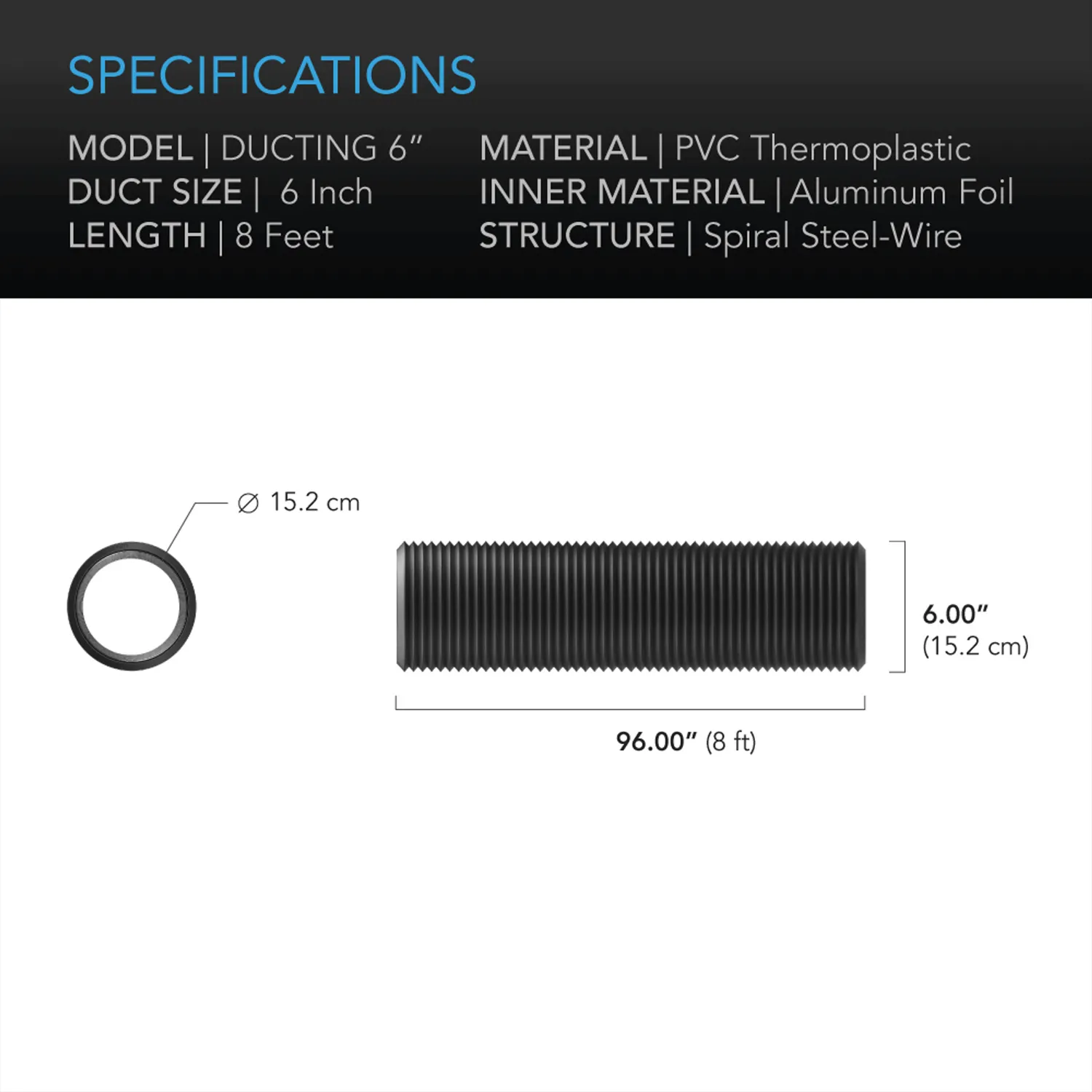 AC Infinity Flexible Four-Layer Ducting, 8-FT Long, 6-Inch