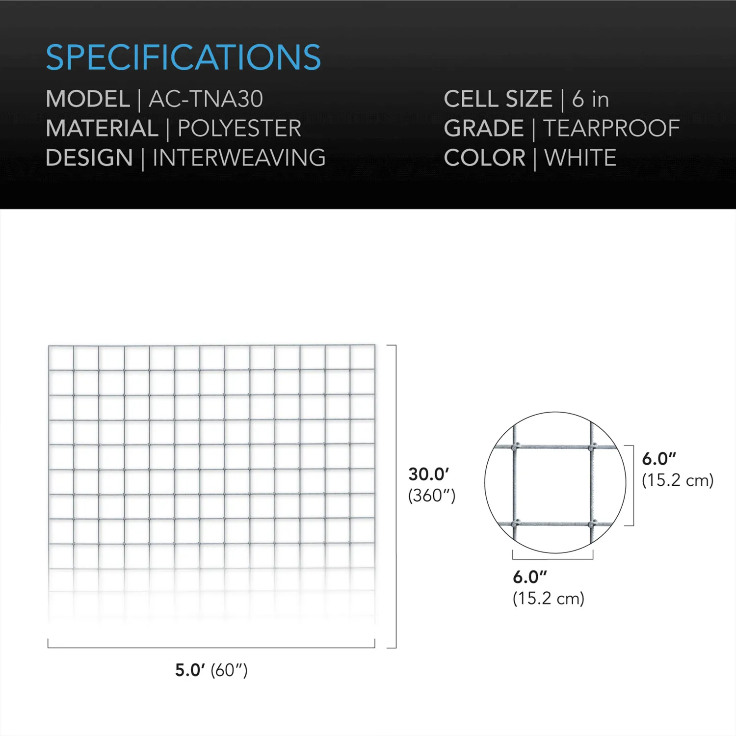 AC Infinity Polyester Plant Trellis Netting, 5x30'