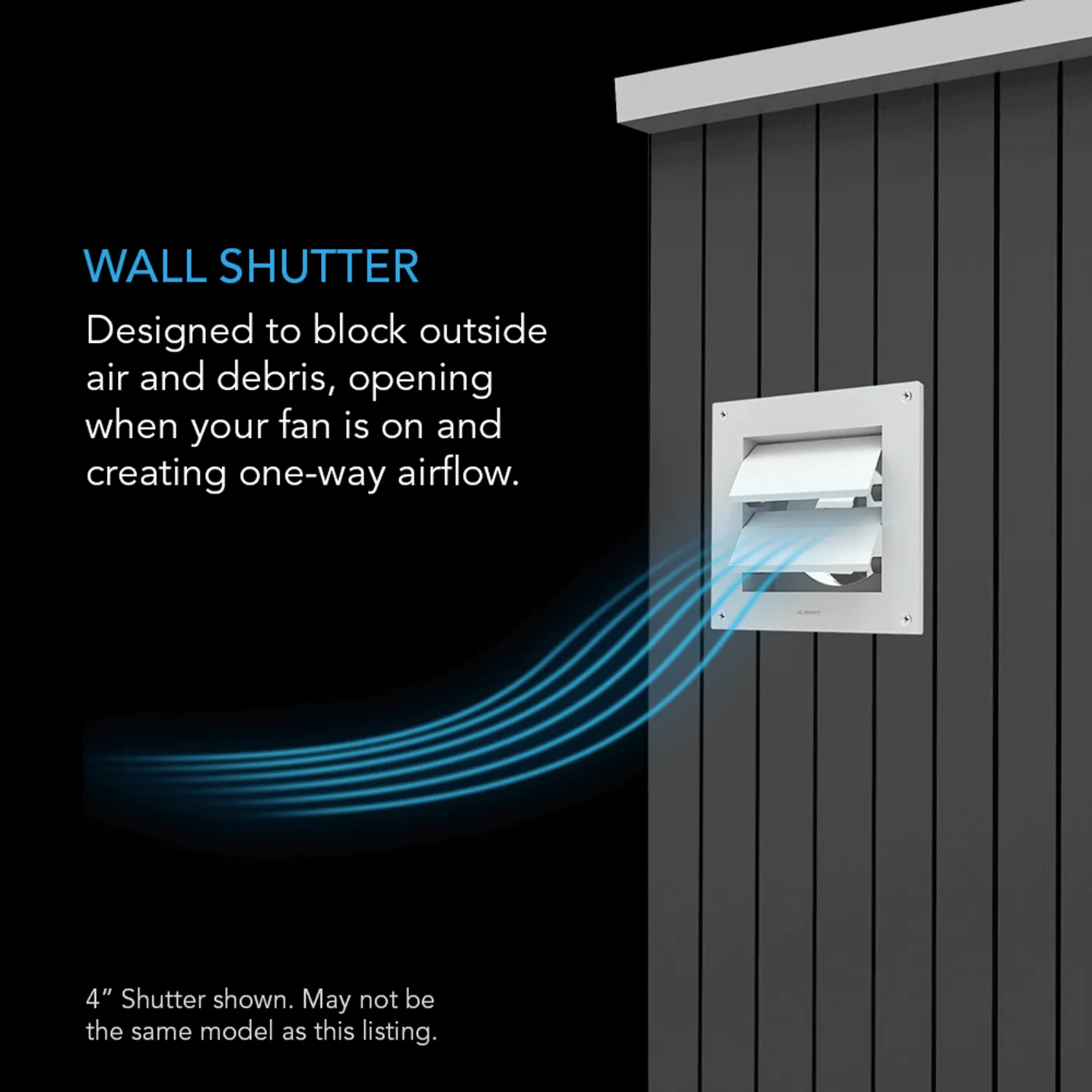 AC Infinity Wall Mount Duct Shutter, 4-Inch, White Steel