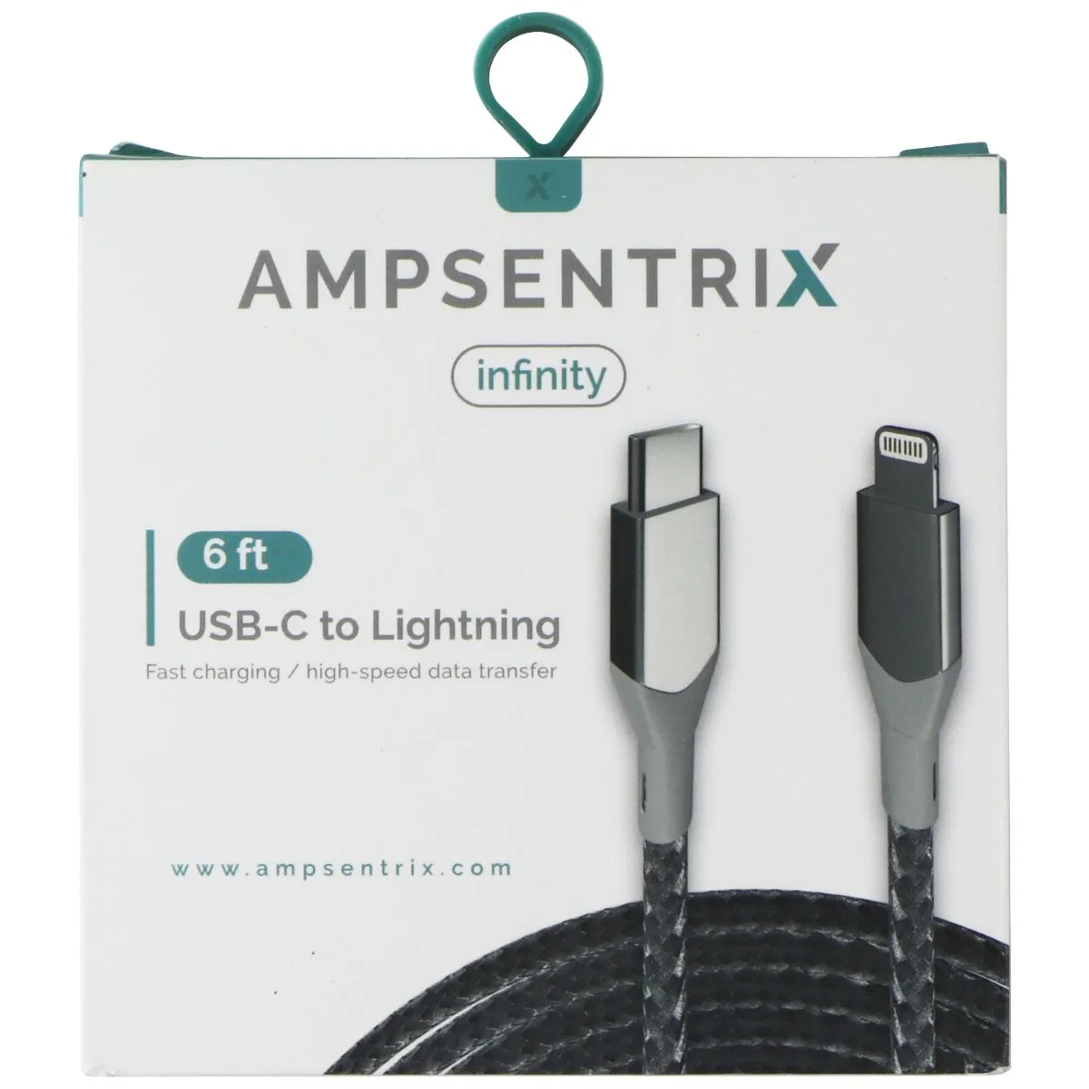 AmpSentrix Infinity (6-FT) USB-C to Lightning 8-pin Charge Cable - Silver