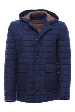 Bag Pocket Felt Hooded 4 Pocket Navy Blue Coat-Wessi