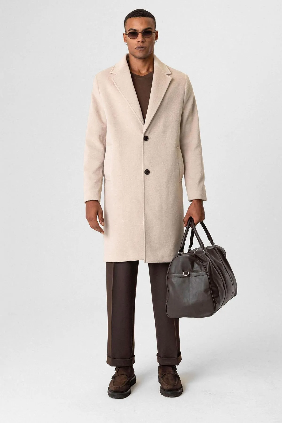 Beige Textured Men's Coat - Wessi