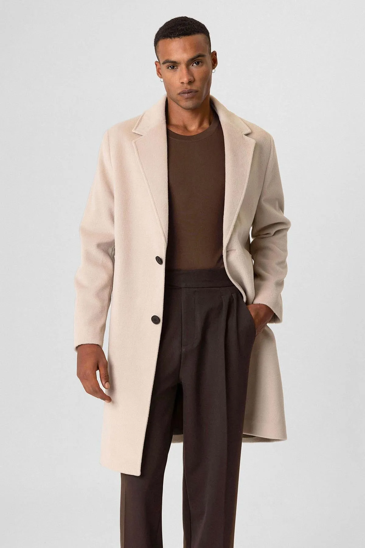 Beige Textured Men's Coat - Wessi