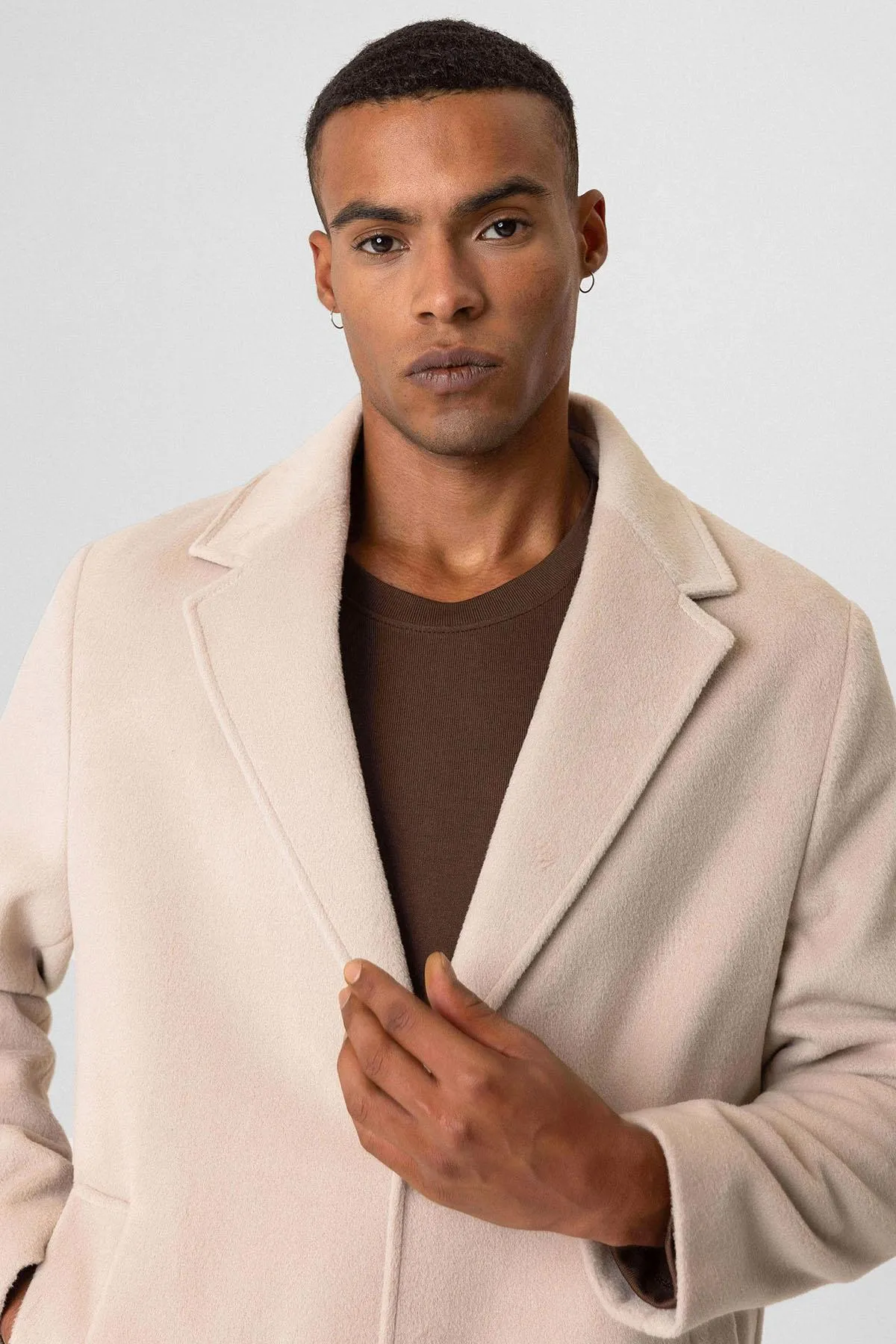 Beige Textured Men's Coat - Wessi