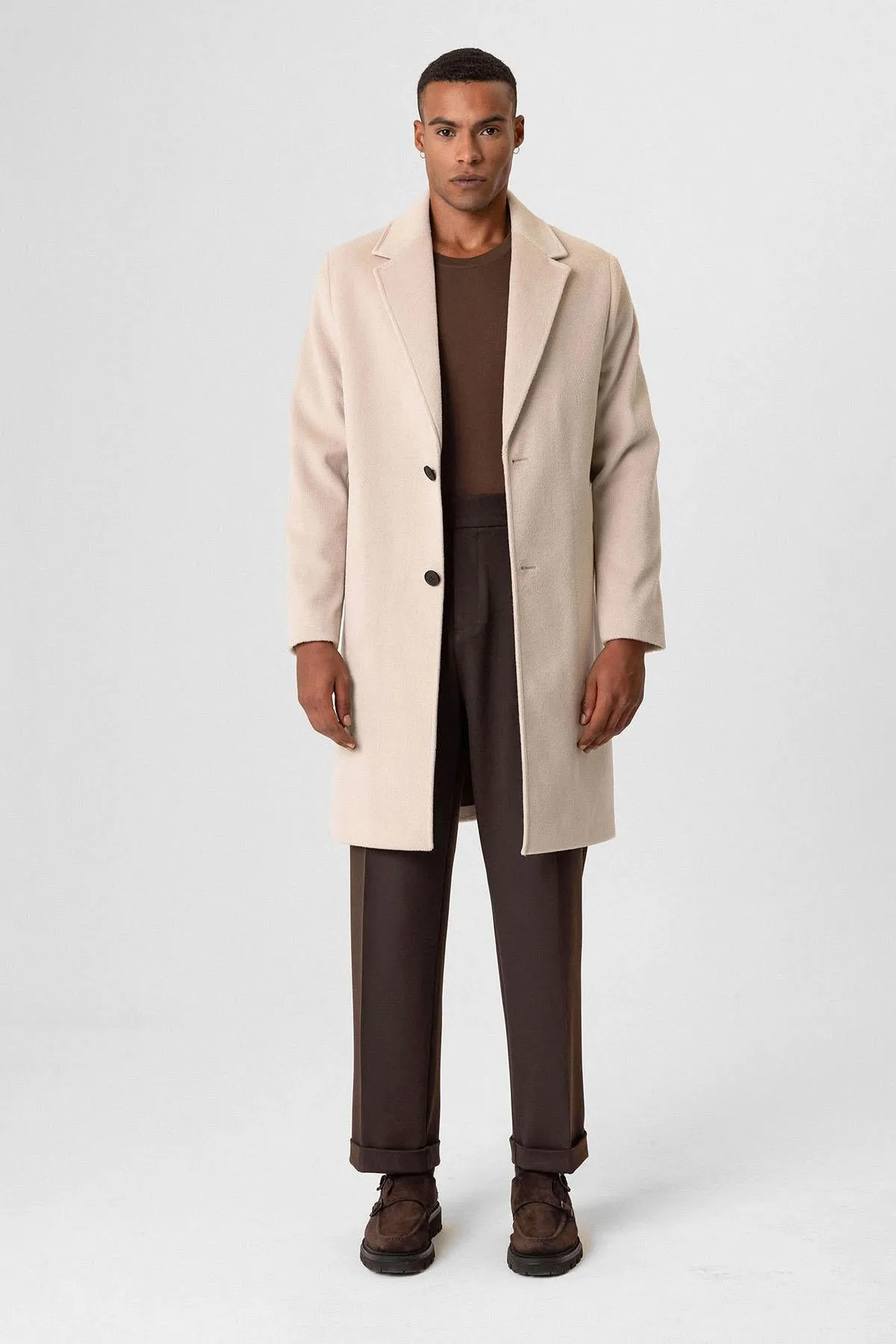 Beige Textured Men's Coat - Wessi