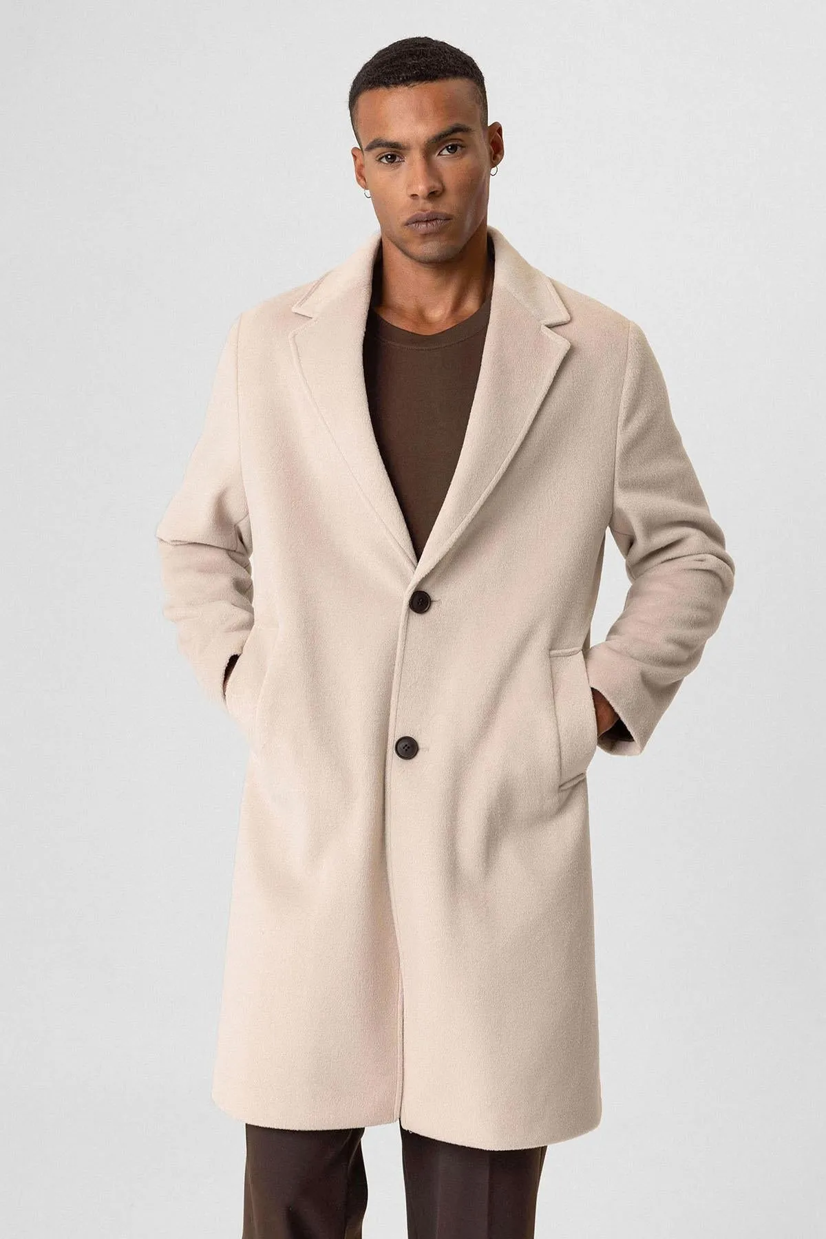 Beige Textured Men's Coat - Wessi