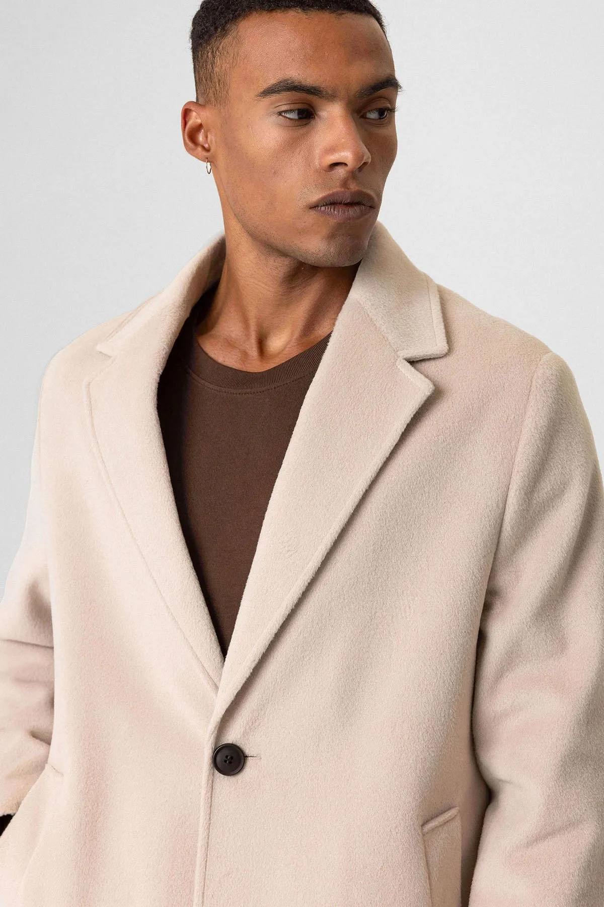 Beige Textured Men's Coat - Wessi