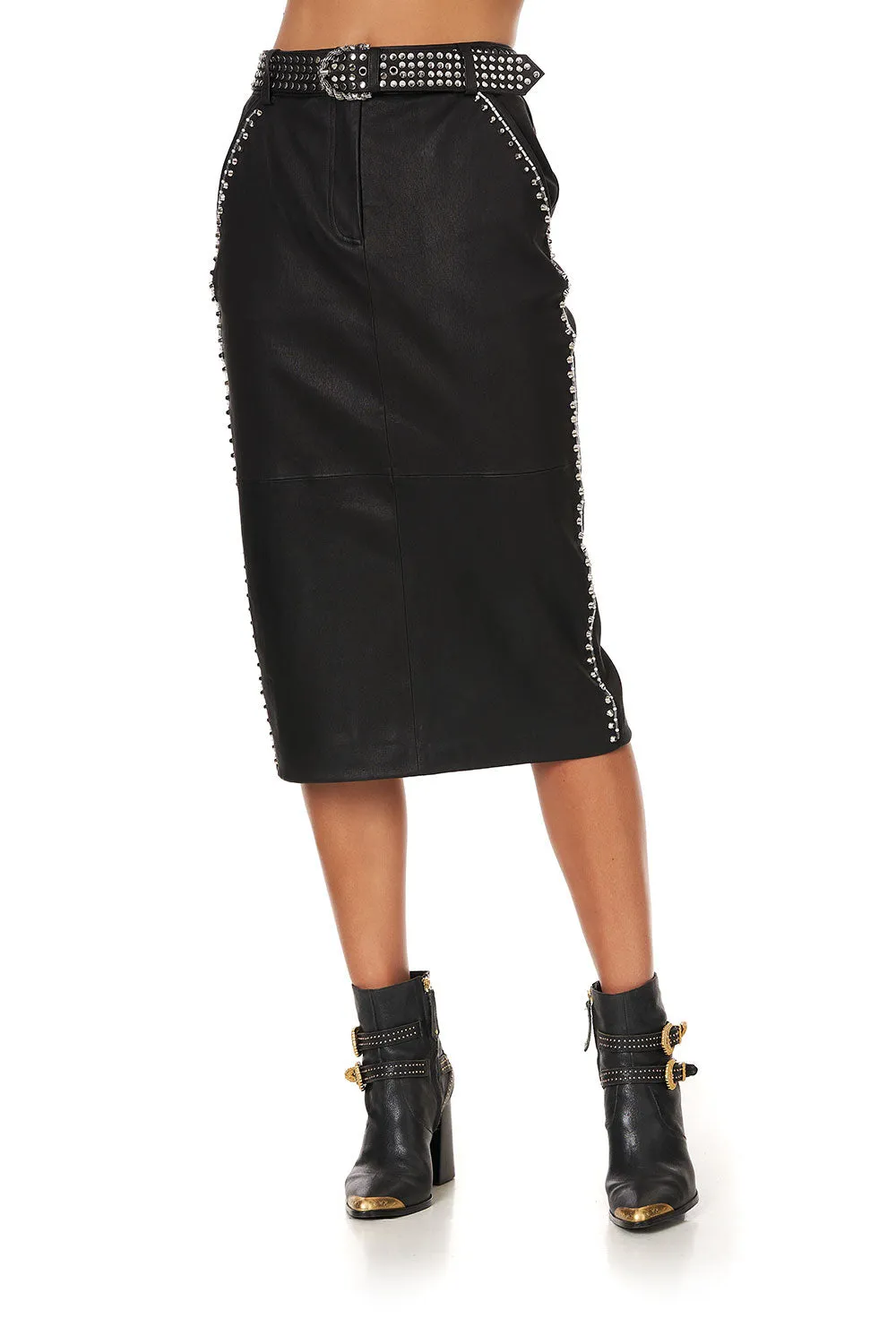 BELTED LEATHER SKIRT LEATHER