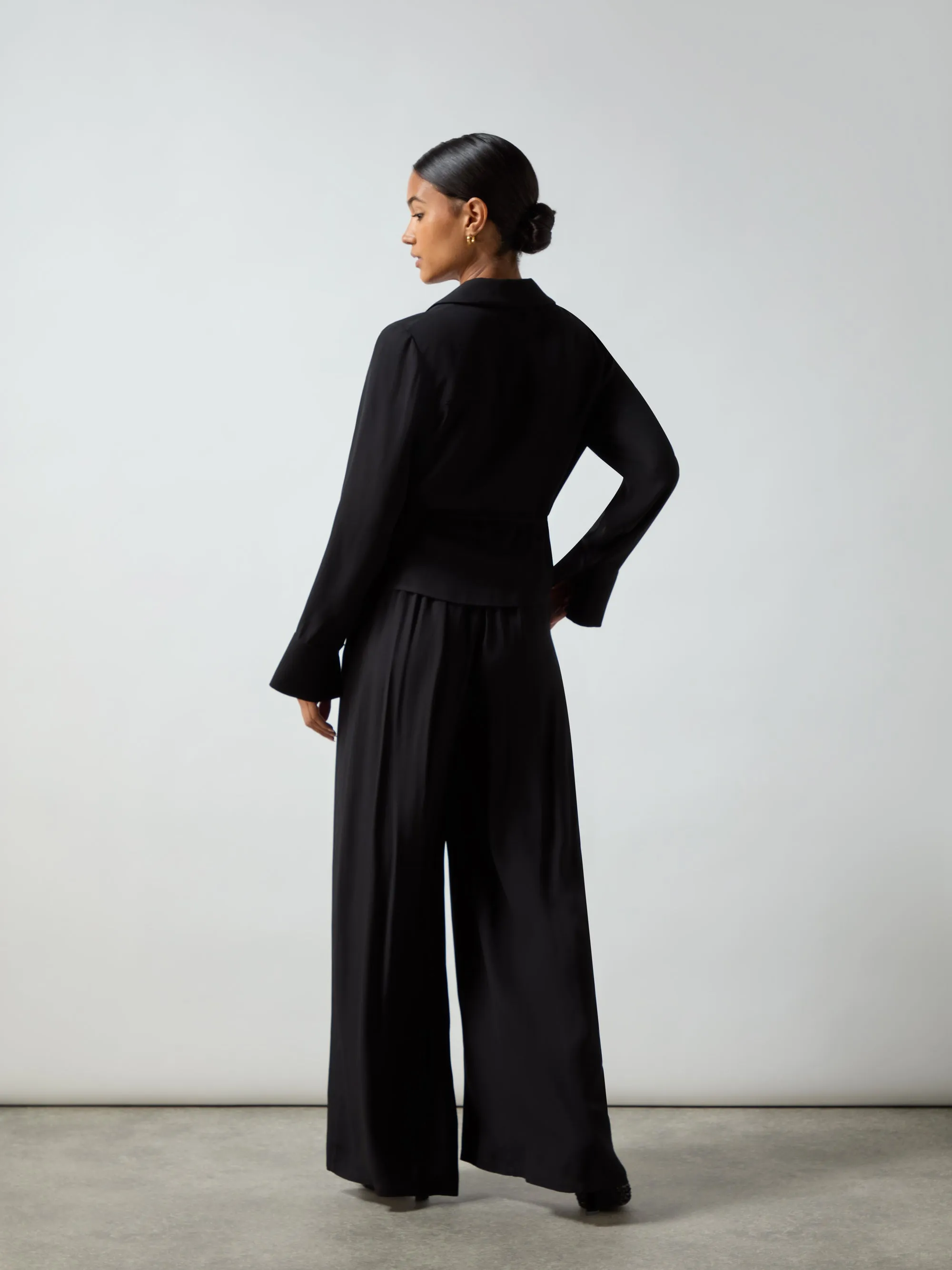 Black Crepe Wide Leg Trouser