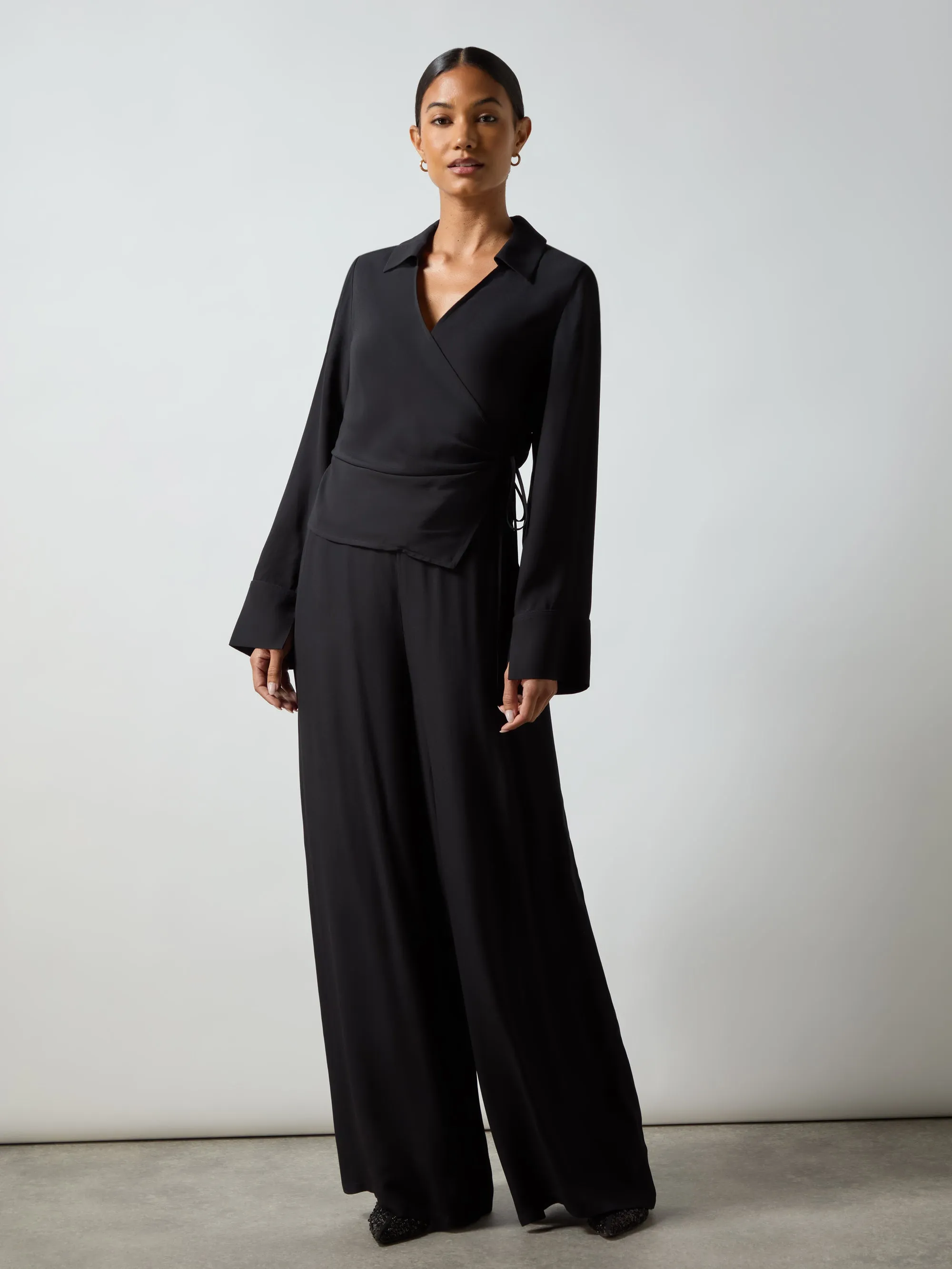 Black Crepe Wide Leg Trouser