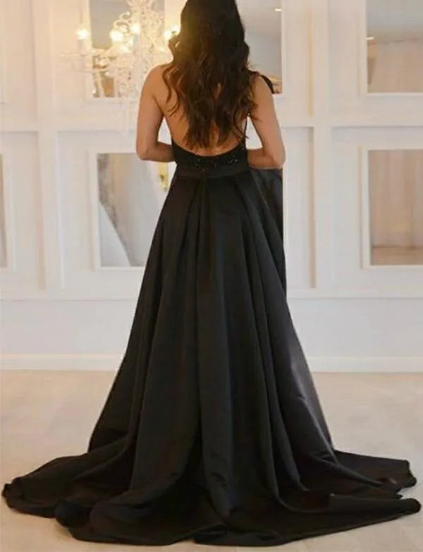 Black Prom Dress with Slit, Evening Dress ,Winter Formal Dress, Pageant Dance Dresses, Graduation School Party Gown, PC0302