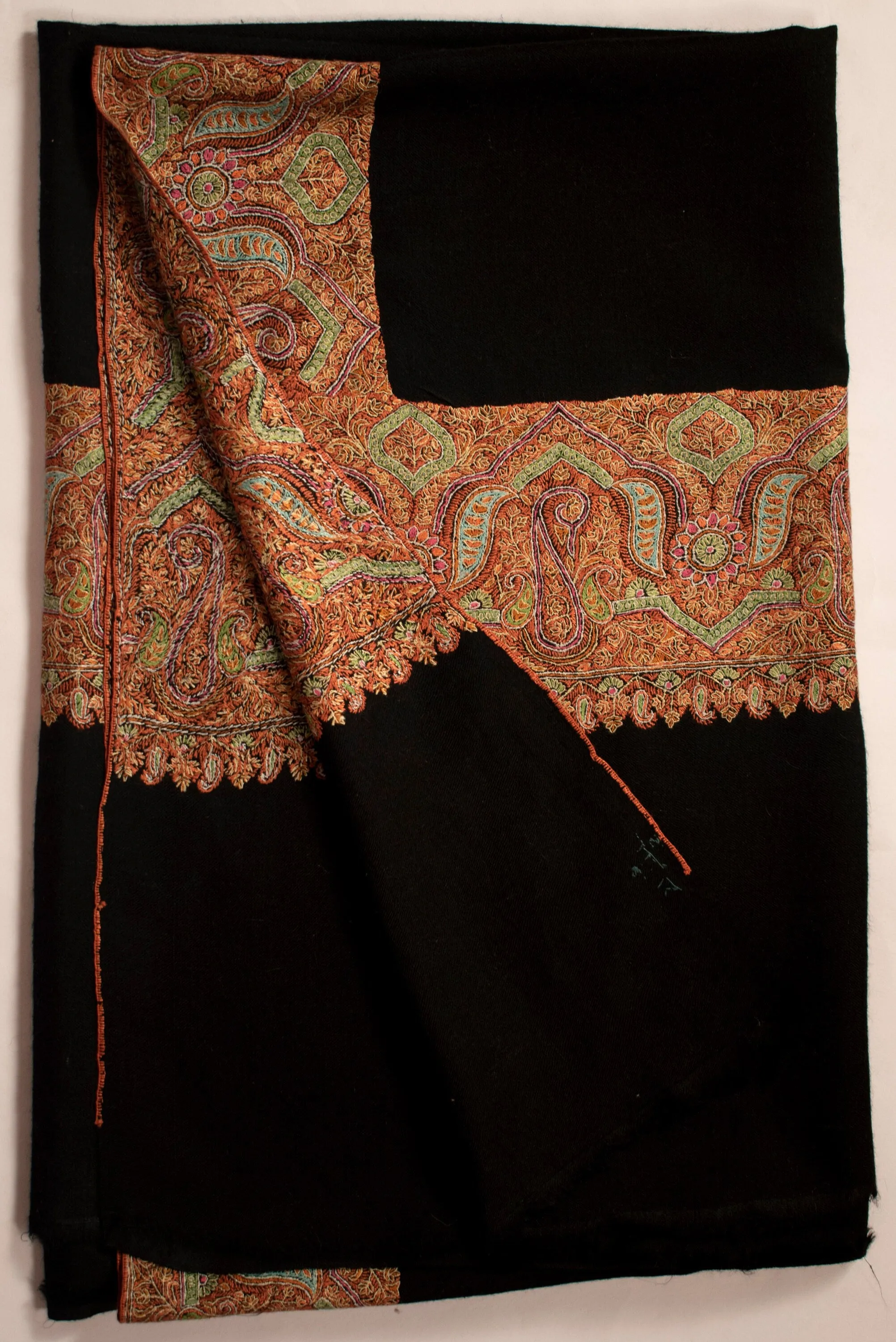 Bordered Sozni Pure Pashmina/Cashmere Scarf/Shawl, Hand Woven on Hand loom & Hand Embroided in Kashmir, Luxury, Masterpiece, King of Wool