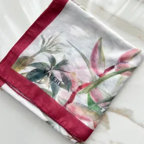 Botanical Red Border Small Open Square Headscarf by Valeri