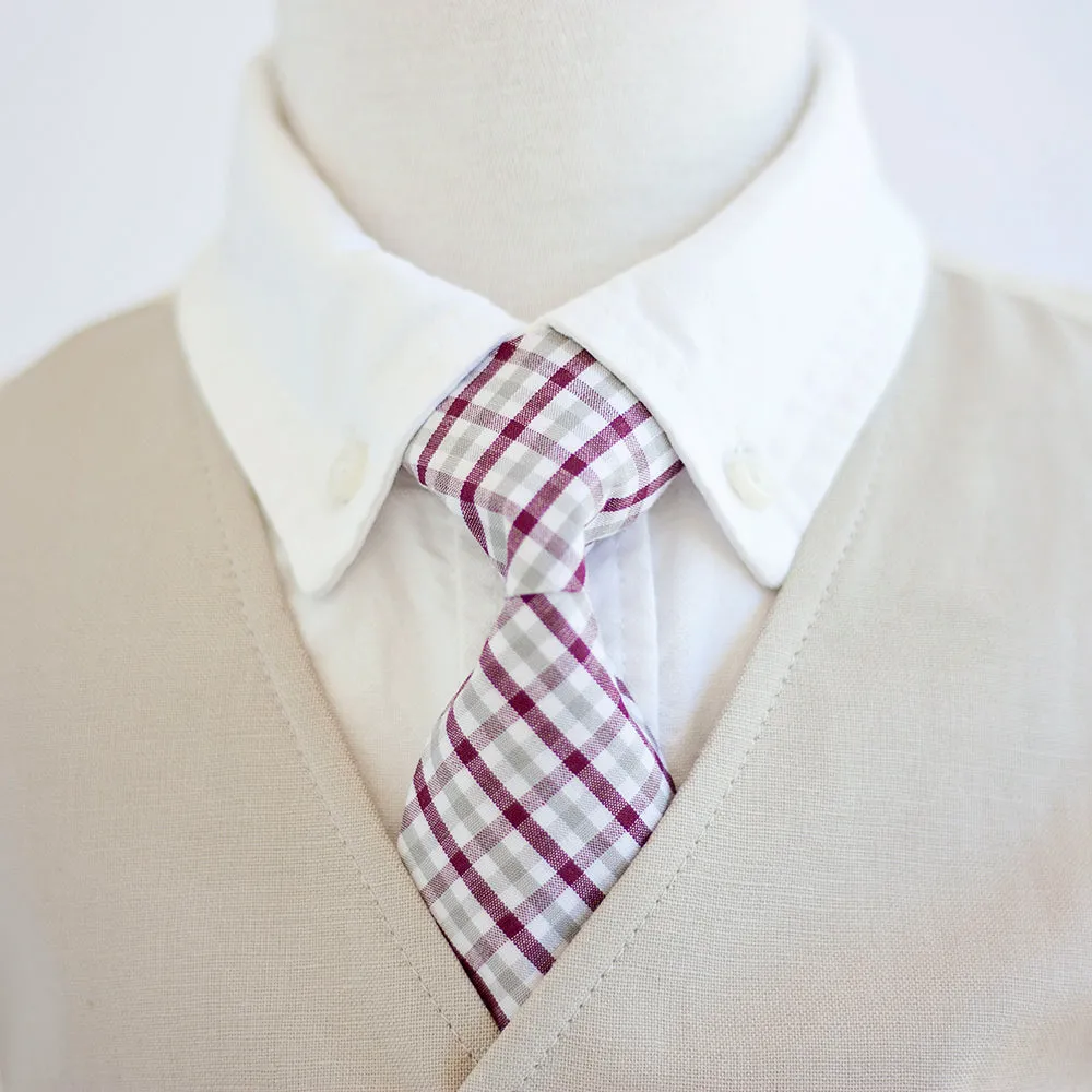 Boy's Pocket Square / Grey And Burgundy Plaid