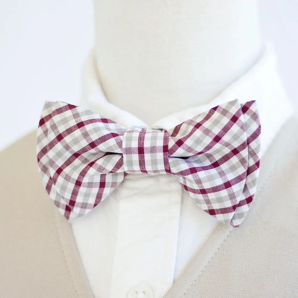 Boy's Pocket Square / Grey And Burgundy Plaid