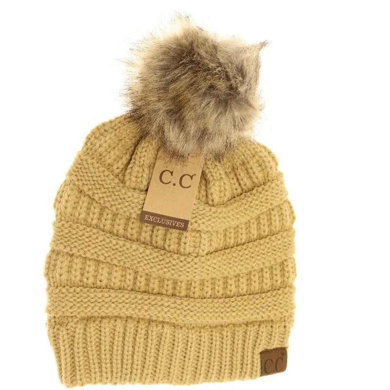 CC Beanie Fur Pom-Pom Beanie