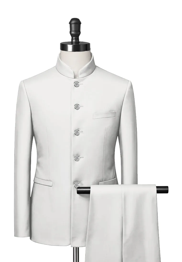 Classic White Mandarin Collar Suit