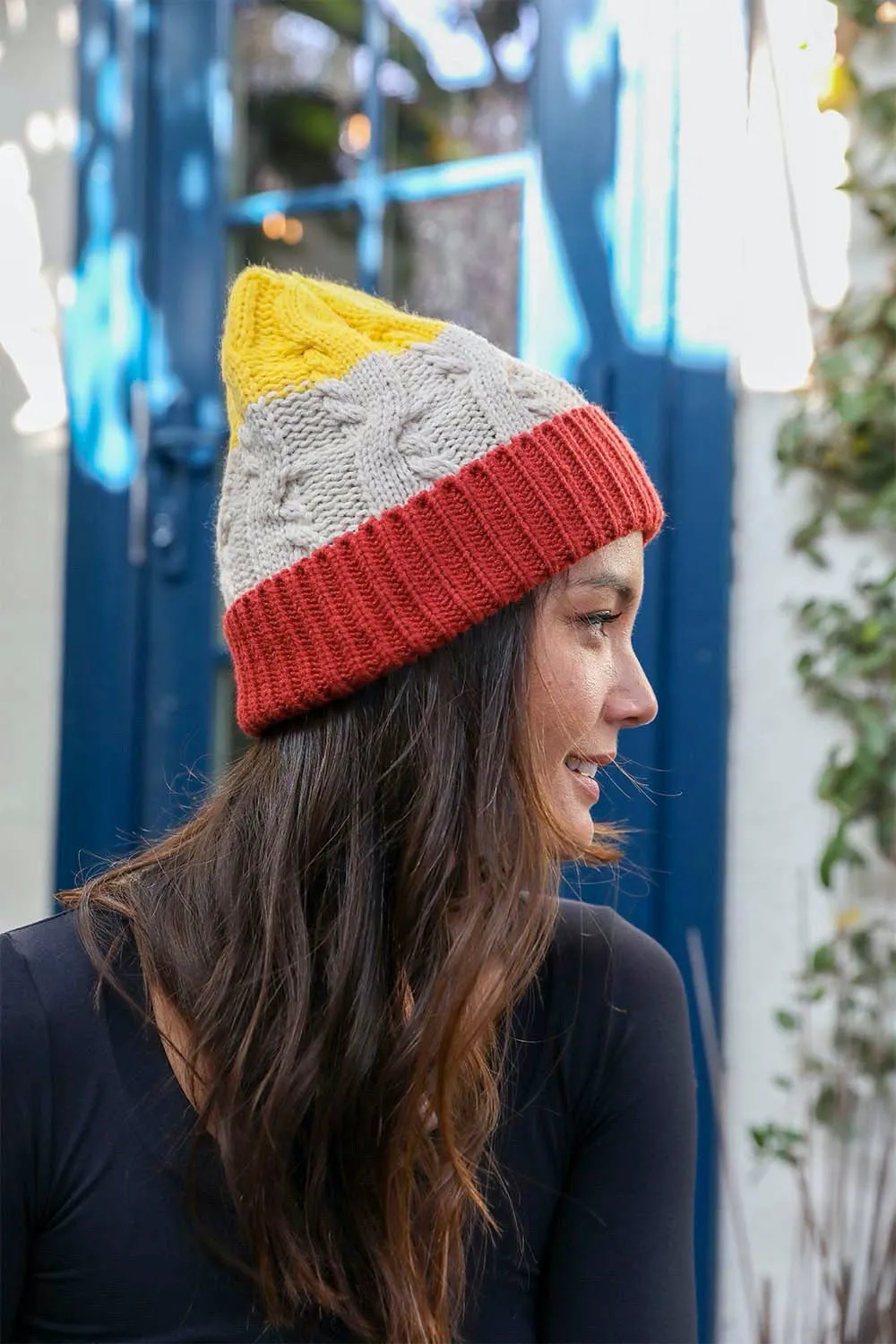 Colorblock Cable Knit Beanie