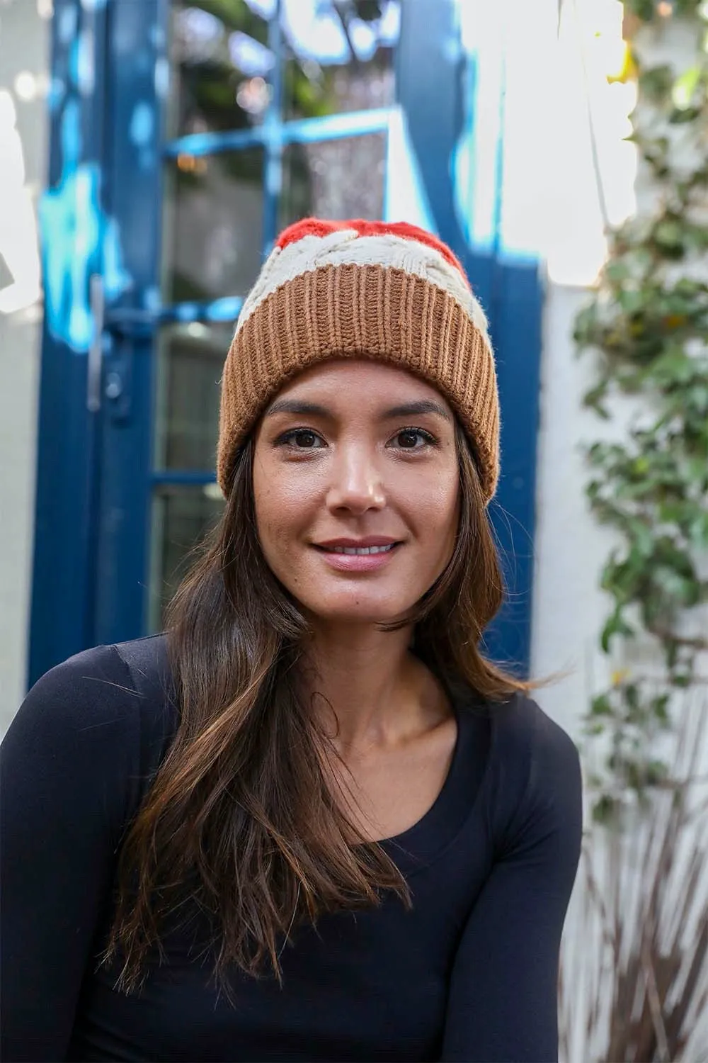 Colorblock Cable Knit Beanie