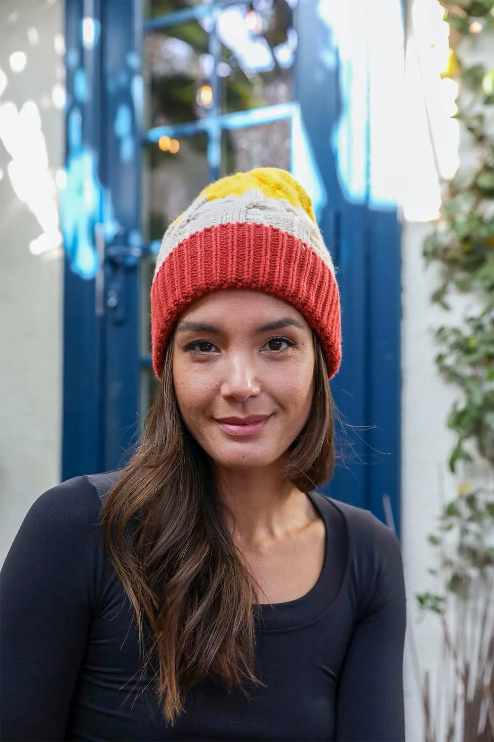 Colorblock Cable Knit Beanie