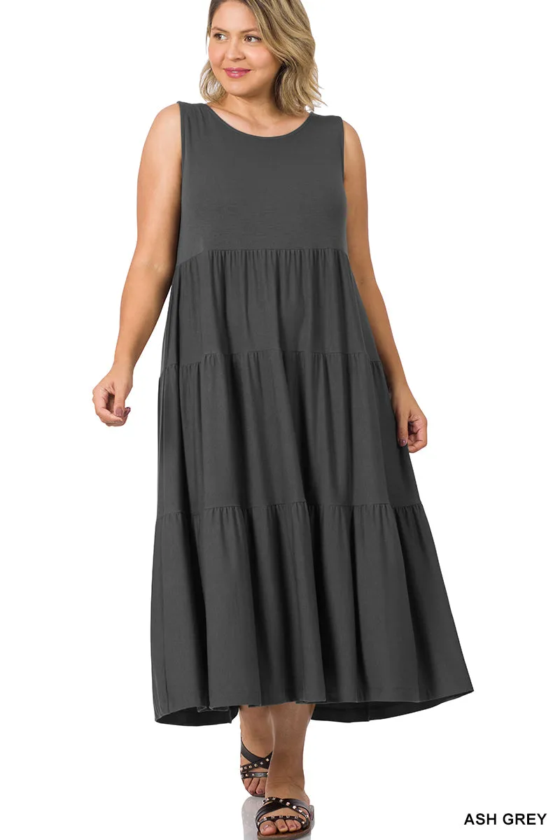 CURVY TIERED MIDI DRESS