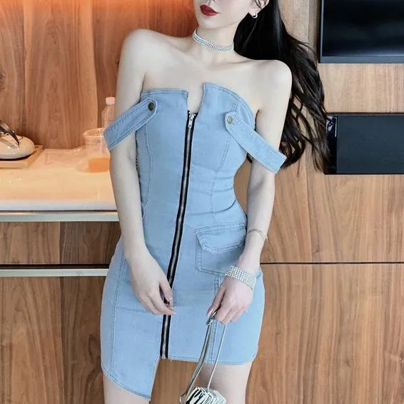 Denim Slim Zipper Strap Dress SD00501