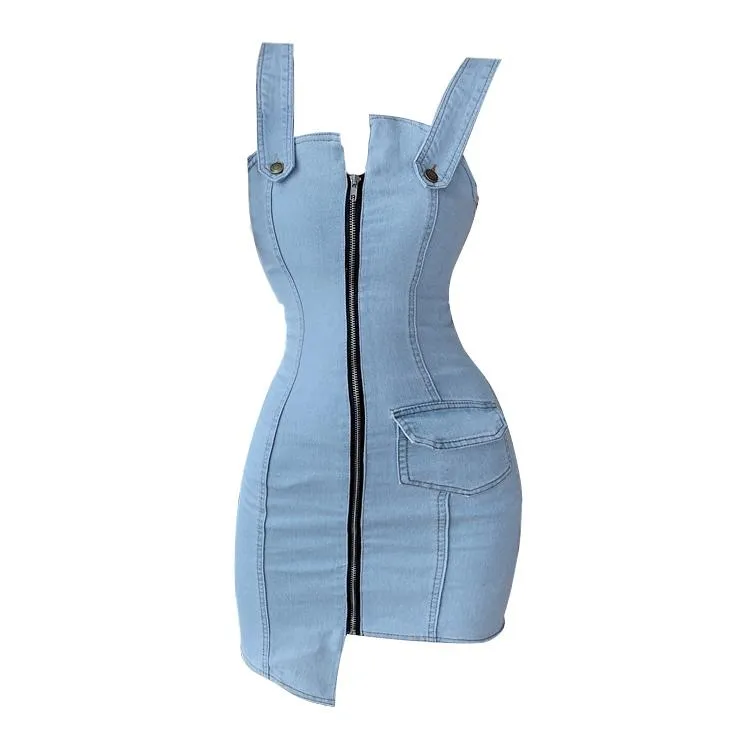 Denim Slim Zipper Strap Dress SD00501