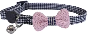 DESIGNER PINK BOW DOGTOOTH CAT COLLAR