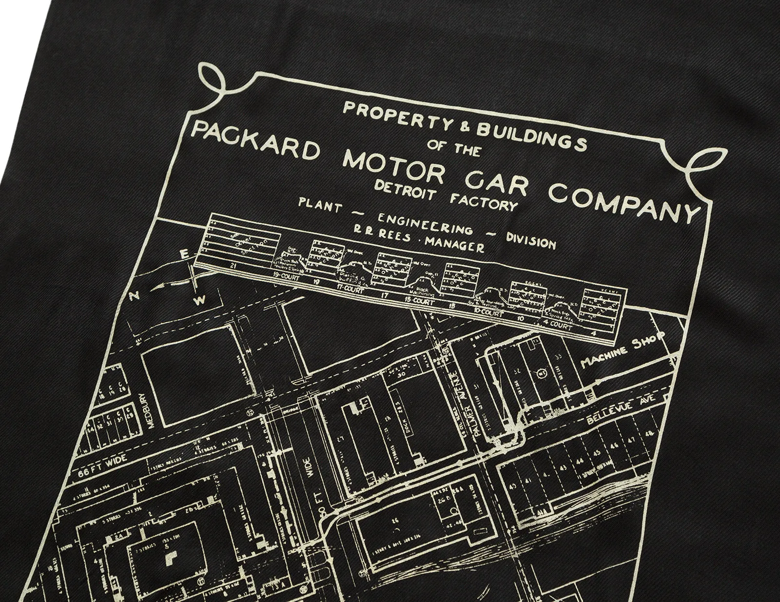 Detroit Map Scarf, Packard Plant Engineering Blueprint Bamboo Pashmina