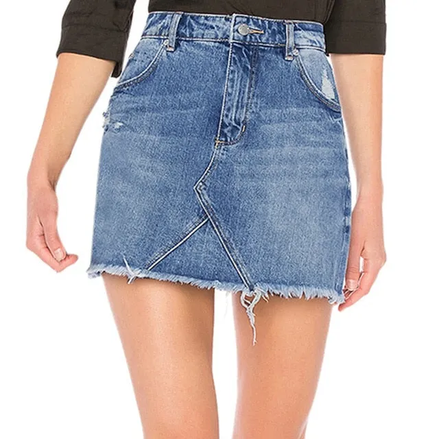 Distressed Jean Mini Skirt - Lt Blue