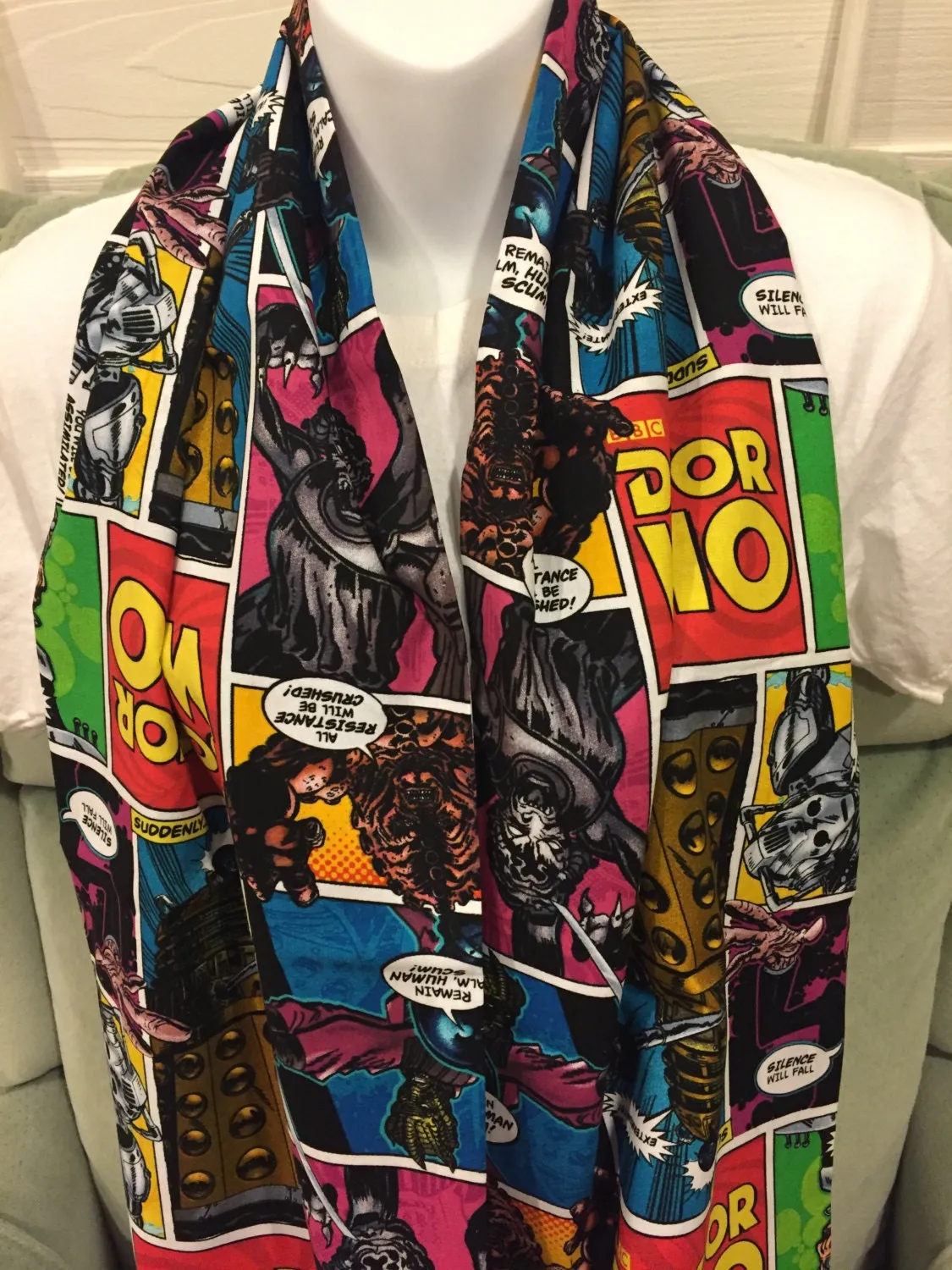 Doctor Who Comic Strip Infinity Scarf - Whovian Fashion Accessory | Sci-Fi Print | Unique Galactic Gift