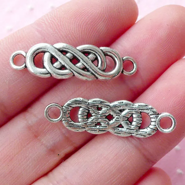 Double Infinity Connector Charm (8pcs / 8mm x 28mm / Tibetan Silver) Love Charm Valentines Day Wedding Jewelry Bracelet Link Charm CHM1791