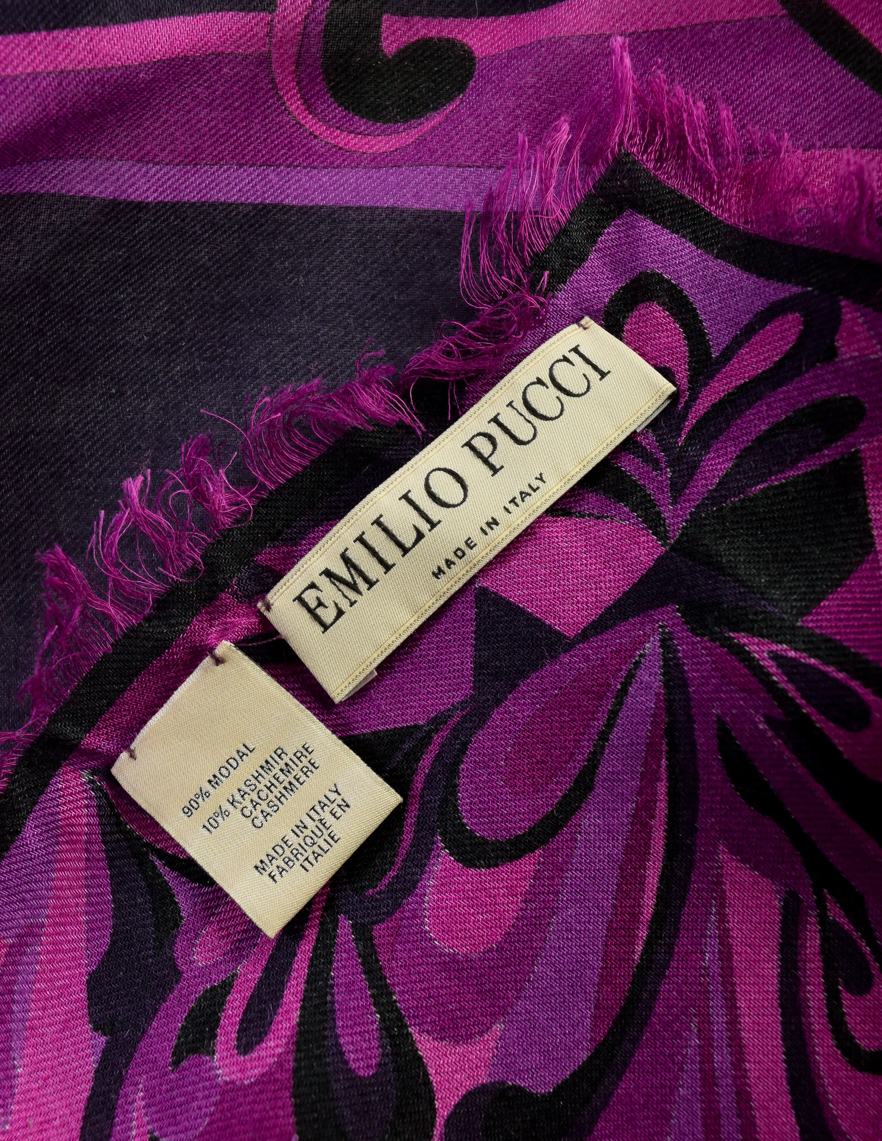 Emilio Pucci Vintage Black Pink Purple Lightweight Modal Cashmere Scarf