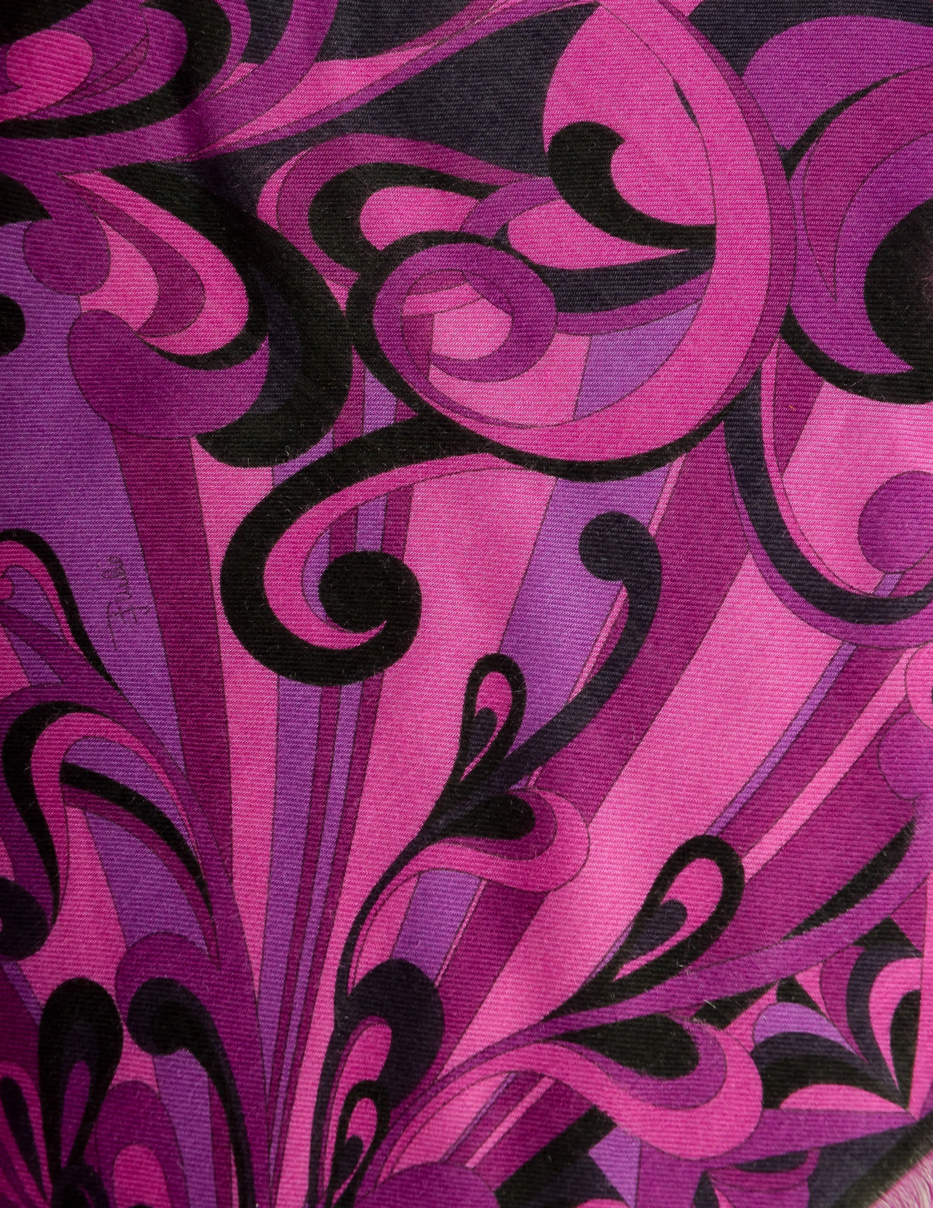 Emilio Pucci Vintage Black Pink Purple Lightweight Modal Cashmere Scarf