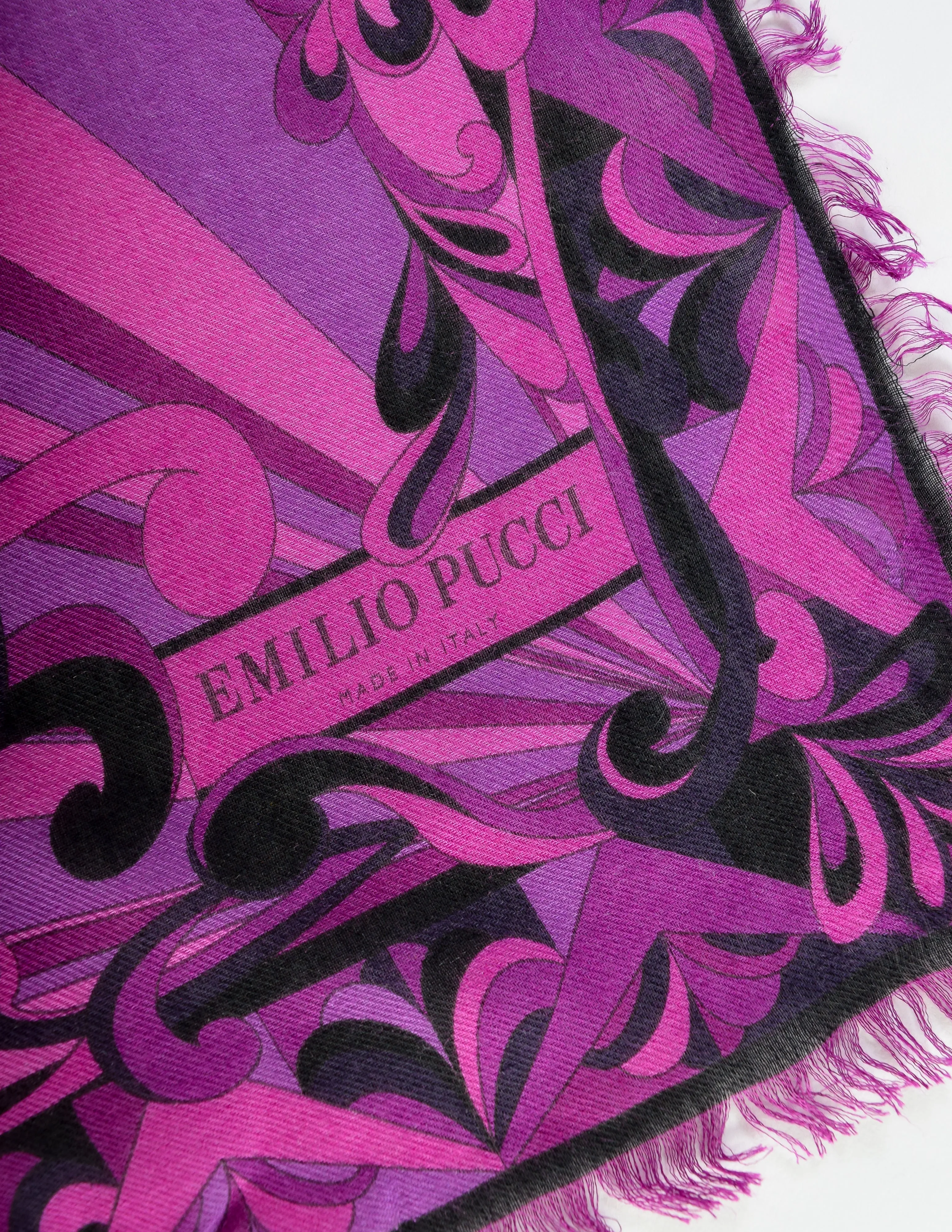 Emilio Pucci Vintage Black Pink Purple Lightweight Modal Cashmere Scarf