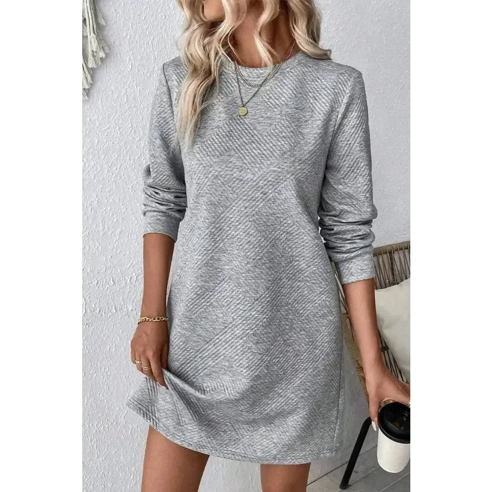 Exquisite Textured Round Neck Mini Dress in Luxury Fashion for Women