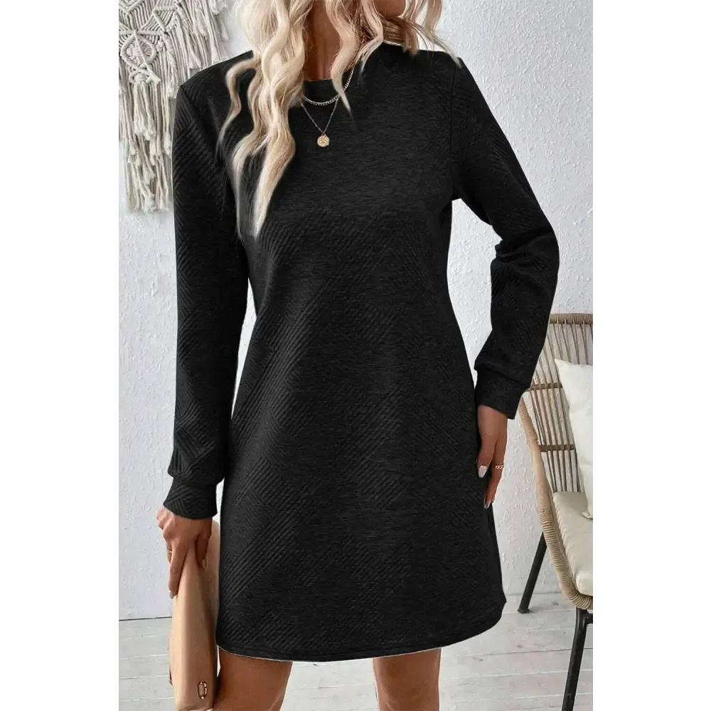 Exquisite Textured Round Neck Mini Dress in Luxury Fashion for Women