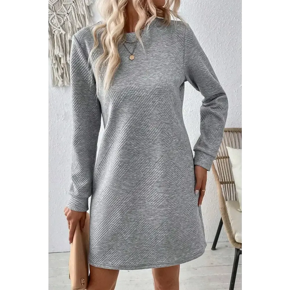 Exquisite Textured Round Neck Mini Dress in Luxury Fashion for Women