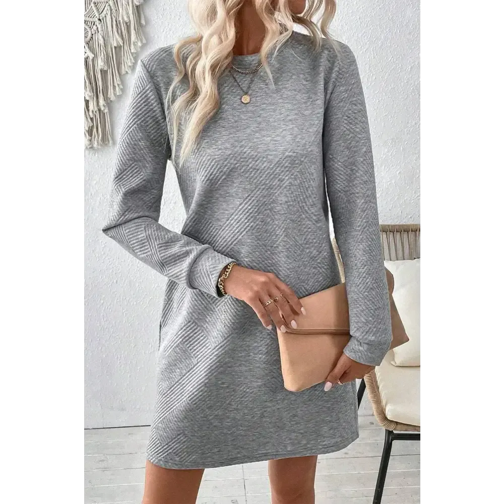 Exquisite Textured Round Neck Mini Dress in Luxury Fashion for Women