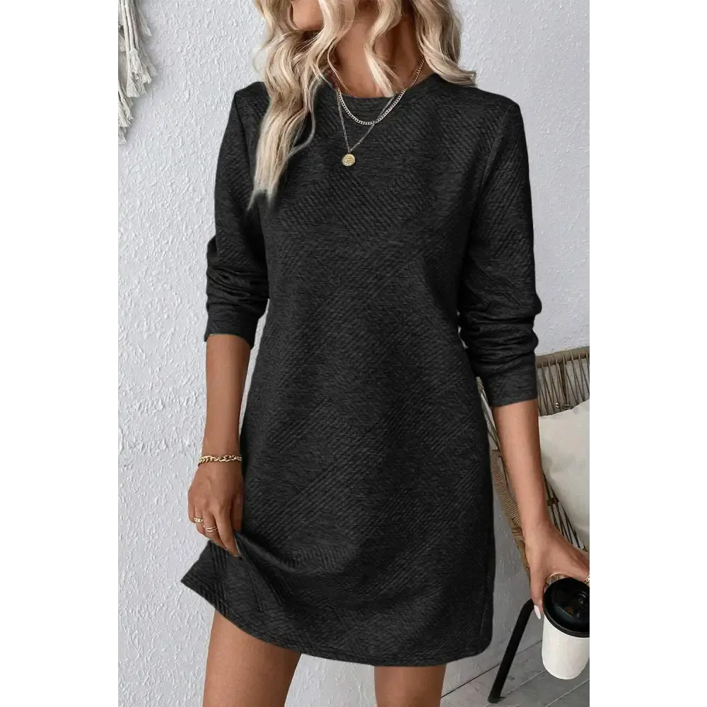 Exquisite Textured Round Neck Mini Dress in Luxury Fashion for Women