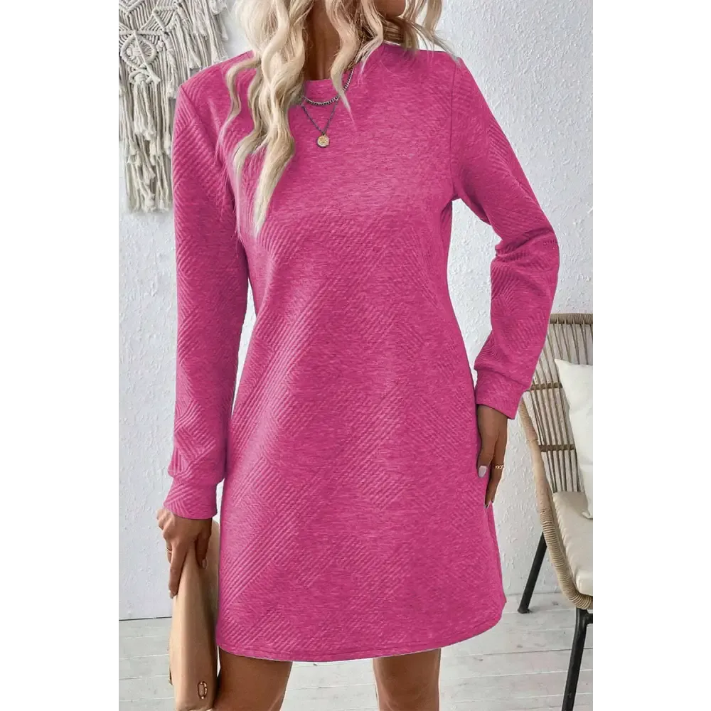 Exquisite Textured Round Neck Mini Dress in Luxury Fashion for Women